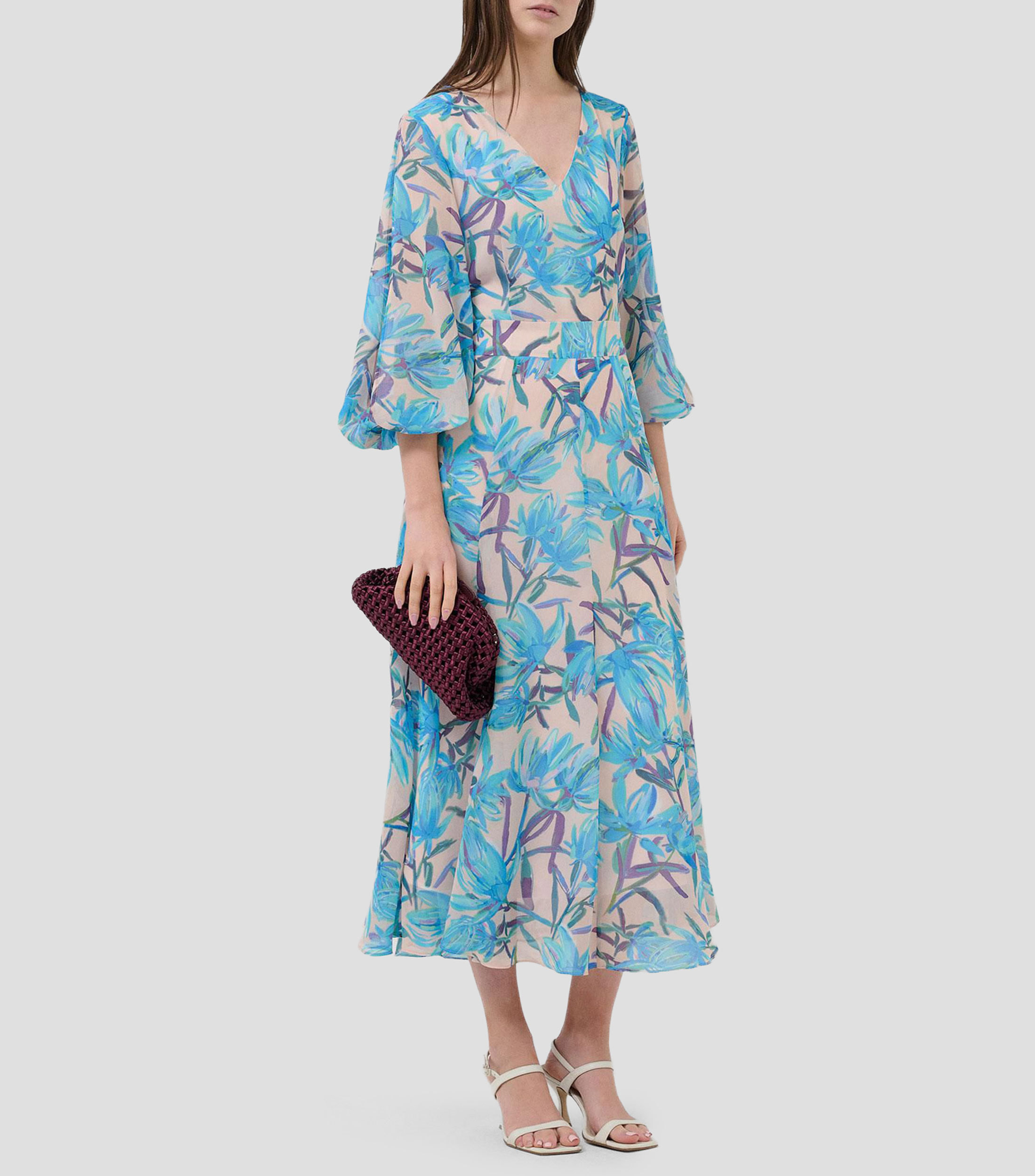 Vestido midi manga 3/4 estampado Mujer